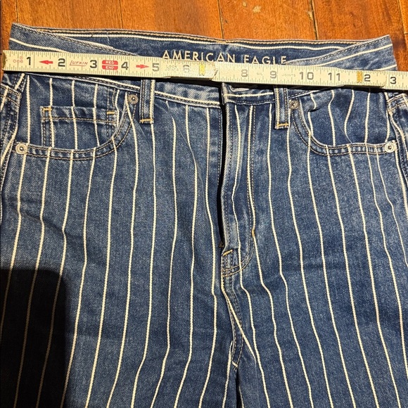 American Eagle Outfitters Denim Mom Jeans with White Stripes Size 8 Regular - Picture 7 of 12